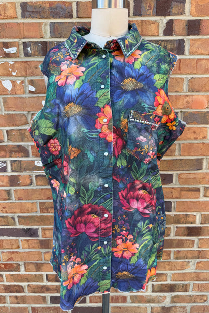 Jeweled Sleeveless Button Up Vest
