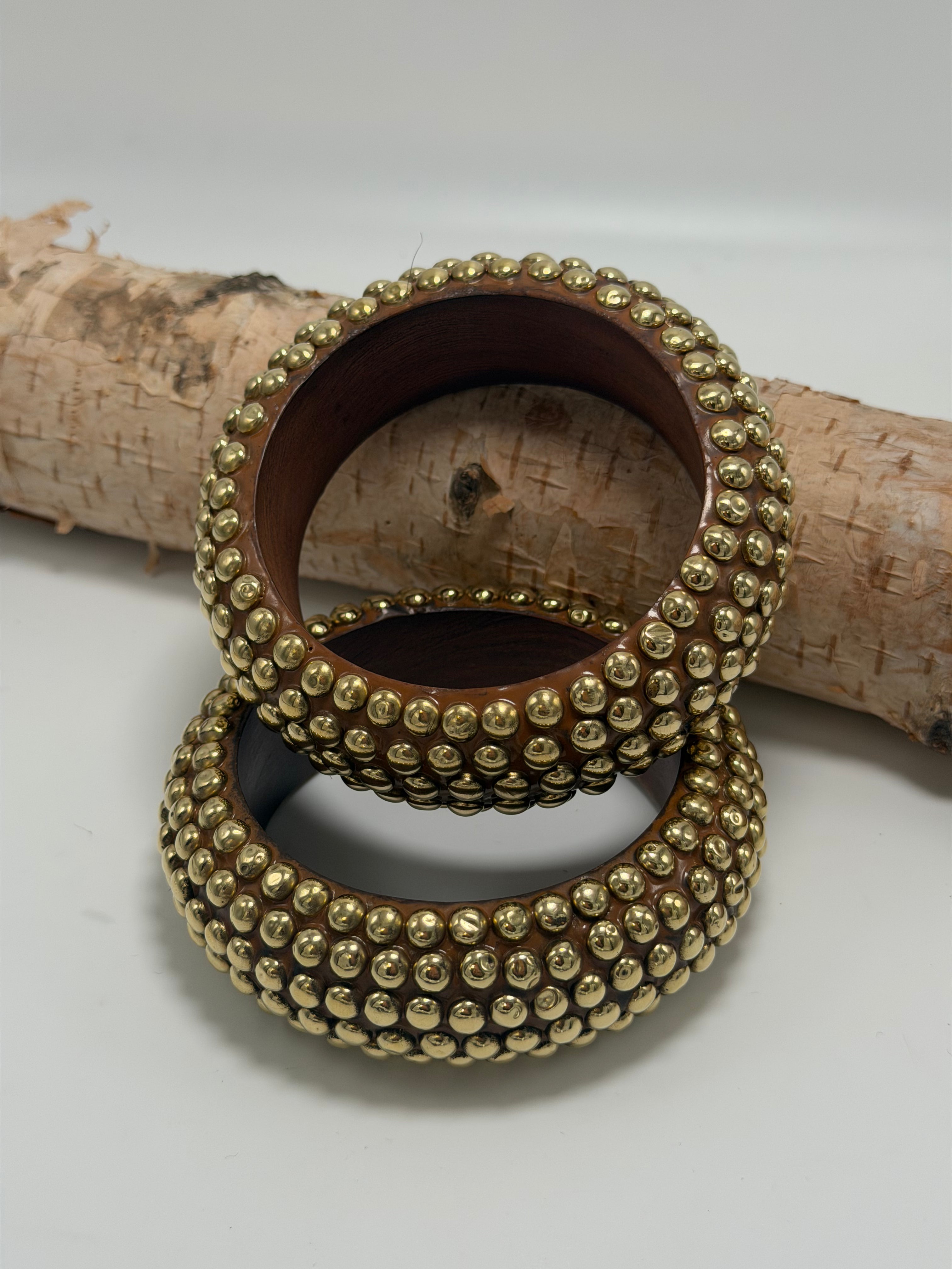Stay Golden Dotted Wood Bangle Bracelet