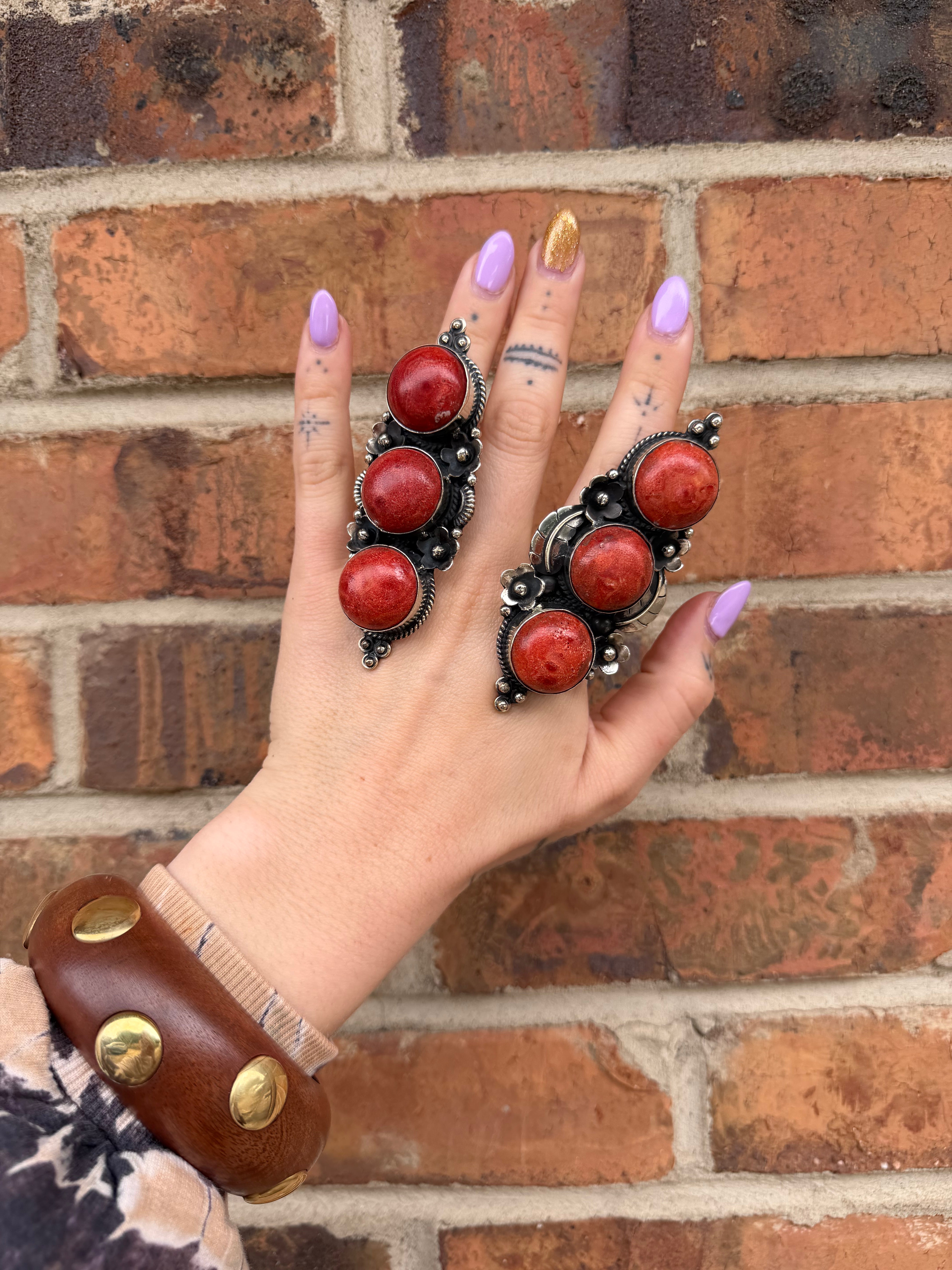 Red Ball Triple Gem Ring