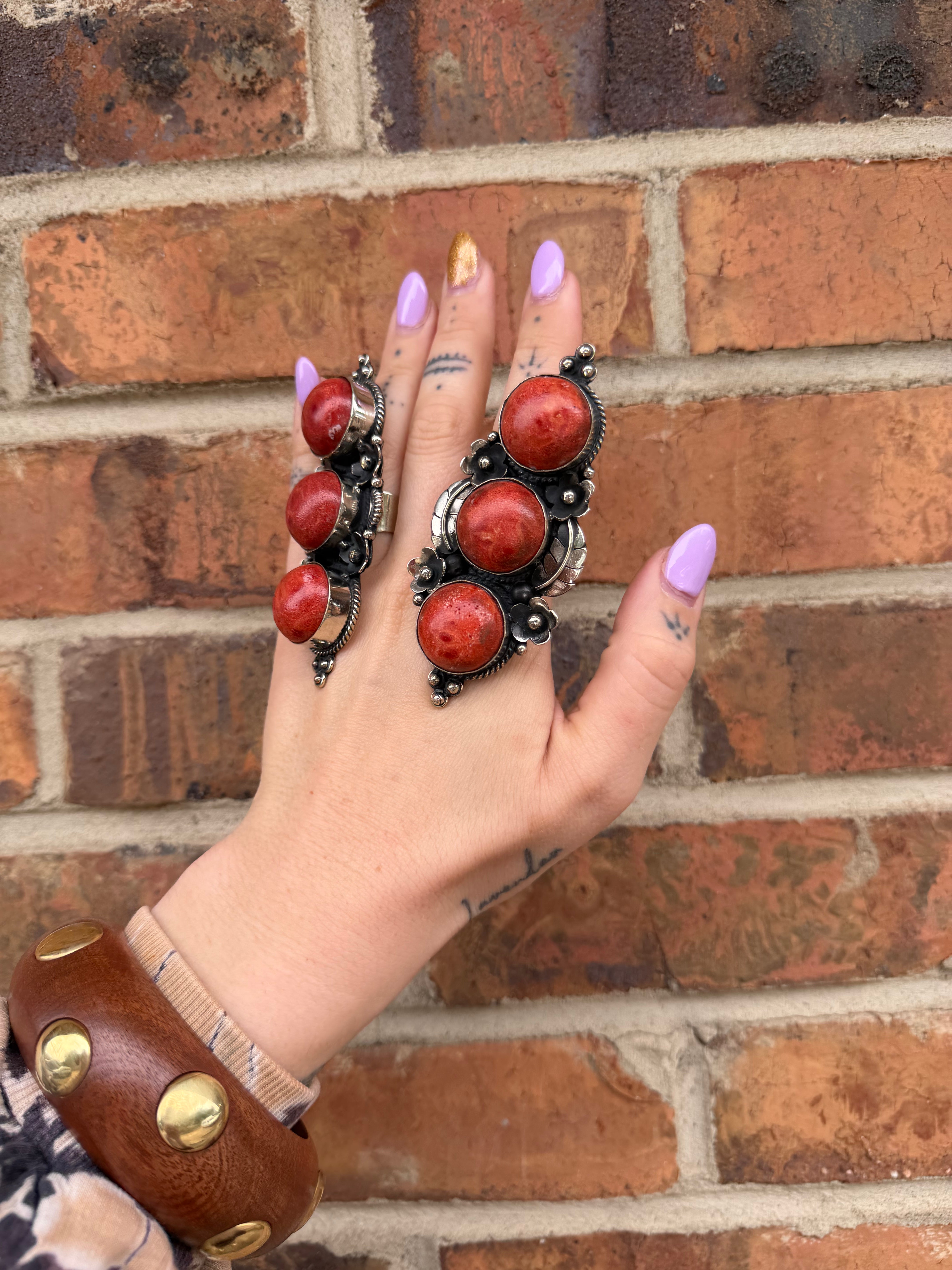 Red Ball Triple Gem Ring