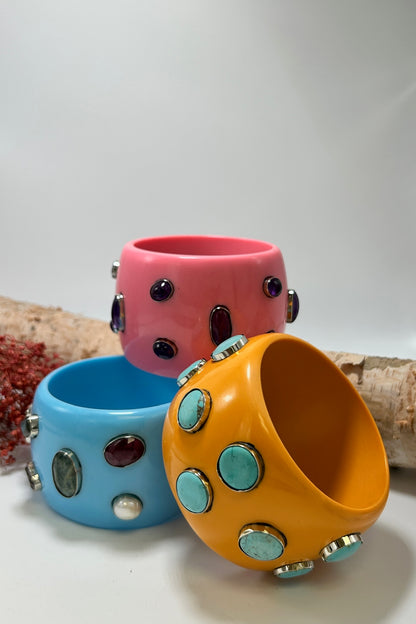 Statement Bangle in Orange w/ Blue Howlite