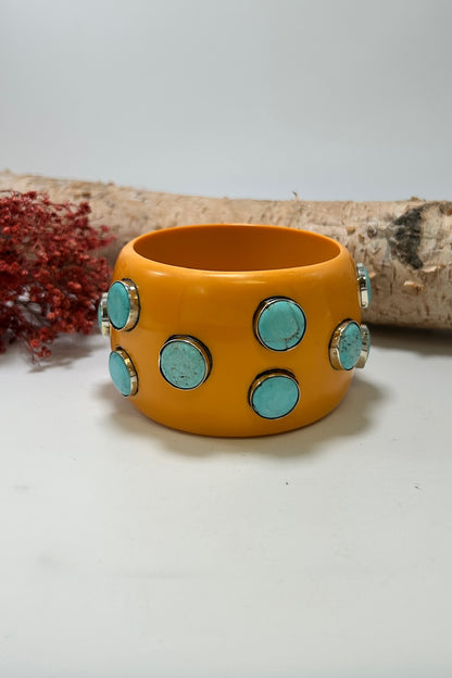 Statement Bangle in Orange w/ Blue Howlite