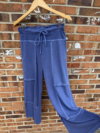 French Terry Washed Exposed-Seam Wide Leg Pant in Marlin