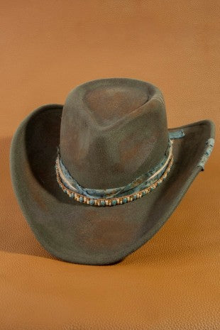 Distressed Cowgirl Hat in Olive