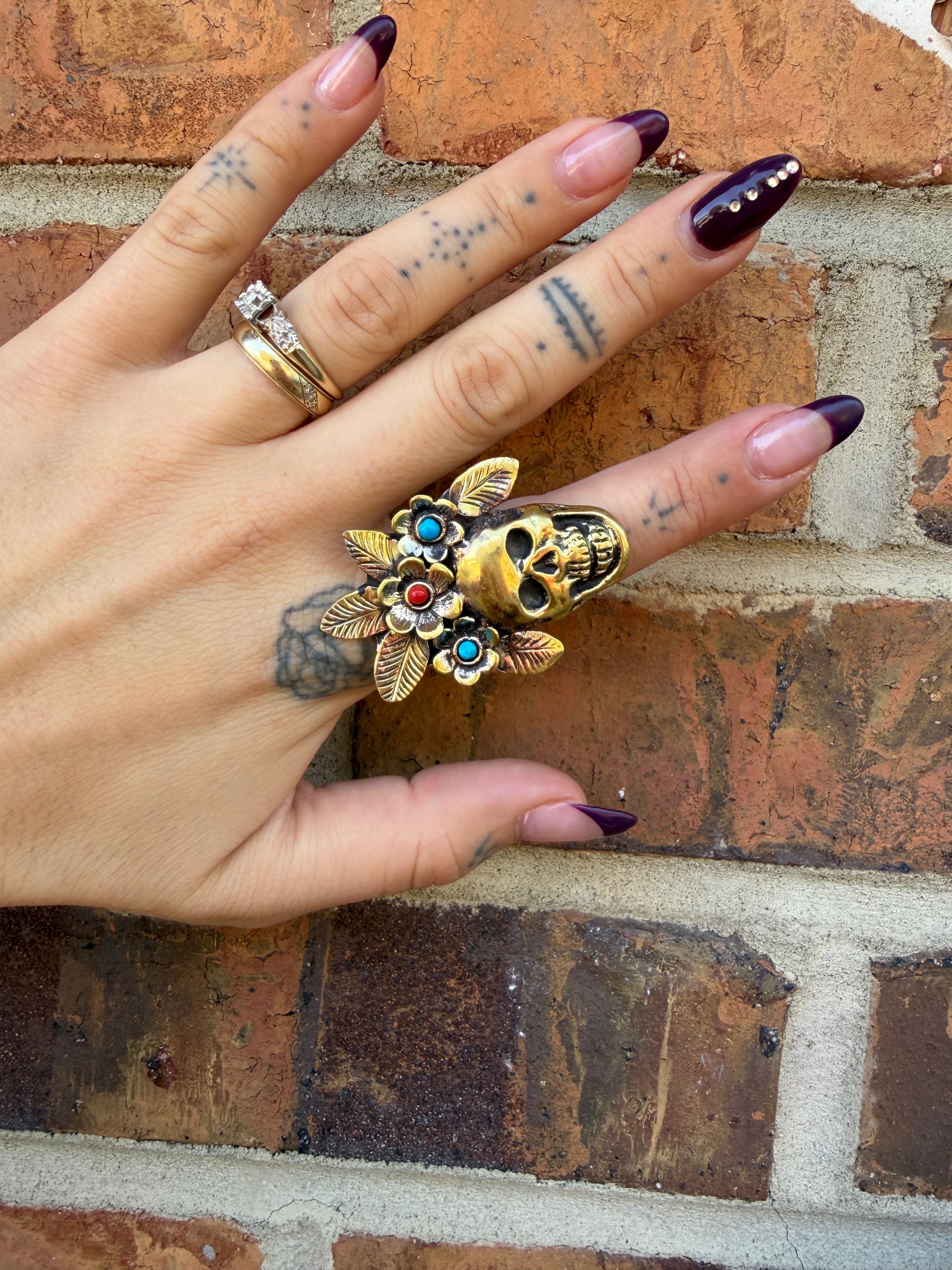 OOAK Golden Sugar Skull Ring