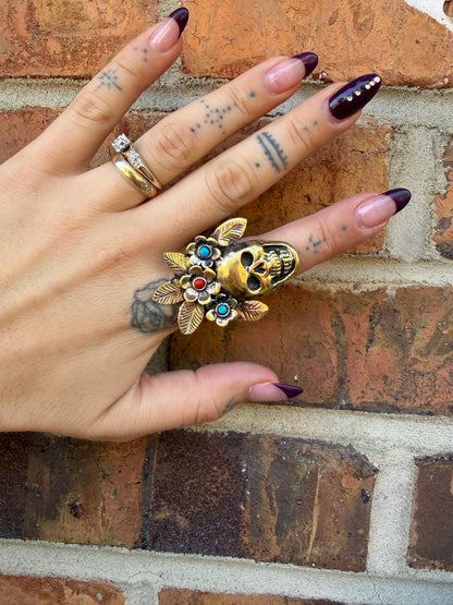 OOAK Golden Sugar Skull Ring