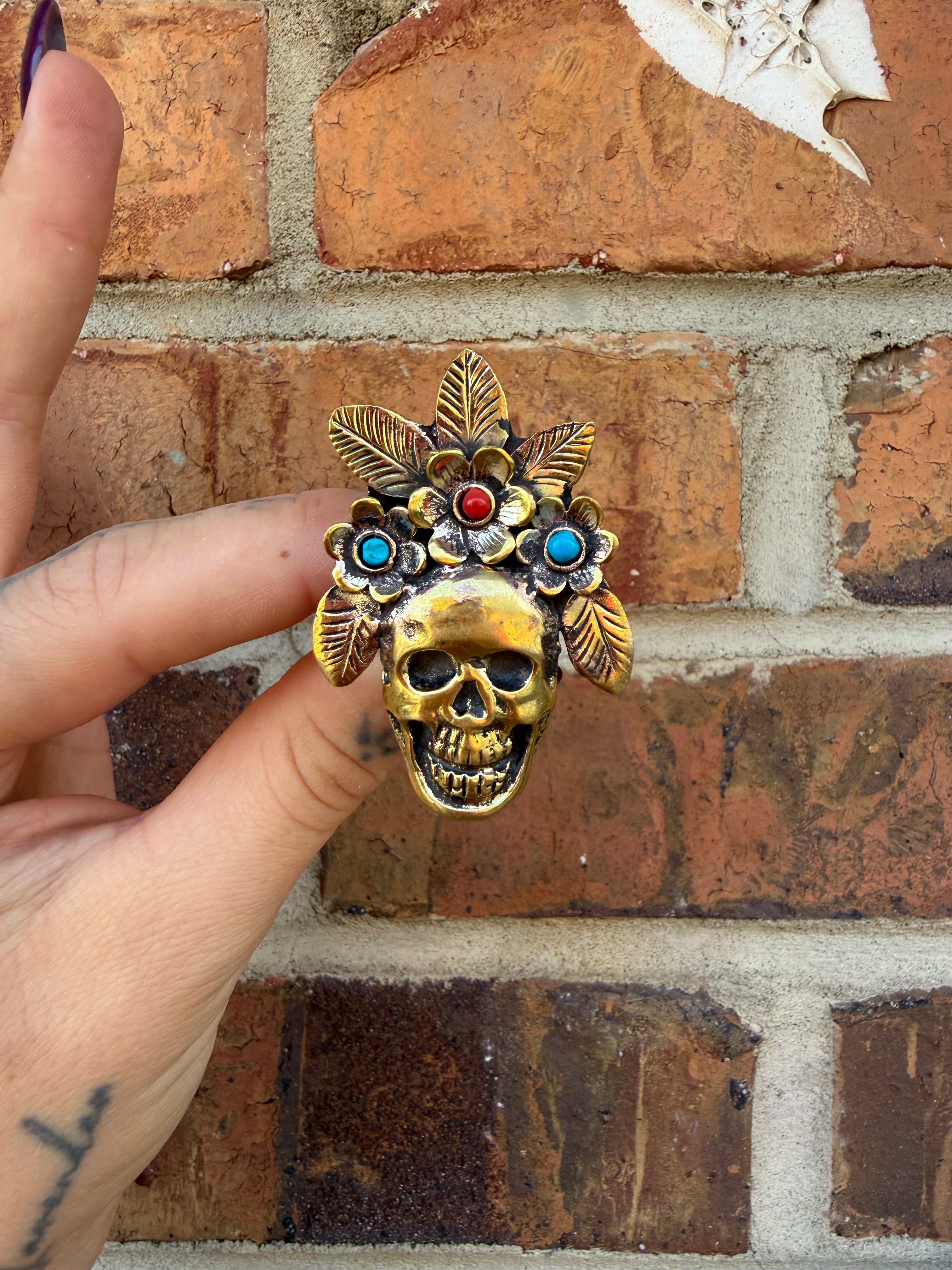 OOAK Golden Sugar Skull Ring