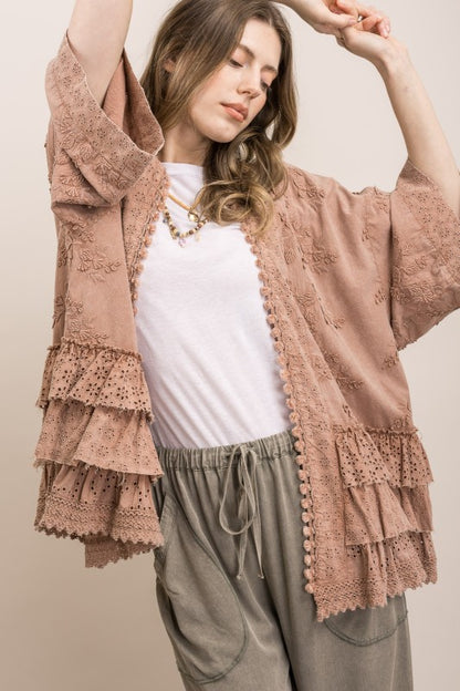 Eyelet Tiered Ruffle Hem Duster