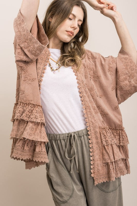 Eyelet Tiered Ruffle Hem Duster