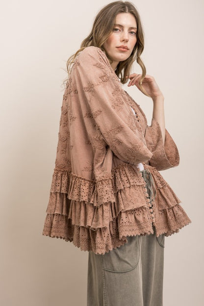 Eyelet Tiered Ruffle Hem Duster