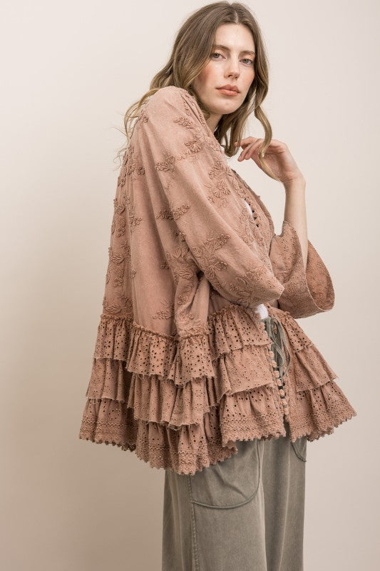 Eyelet Tiered Ruffle Hem Duster