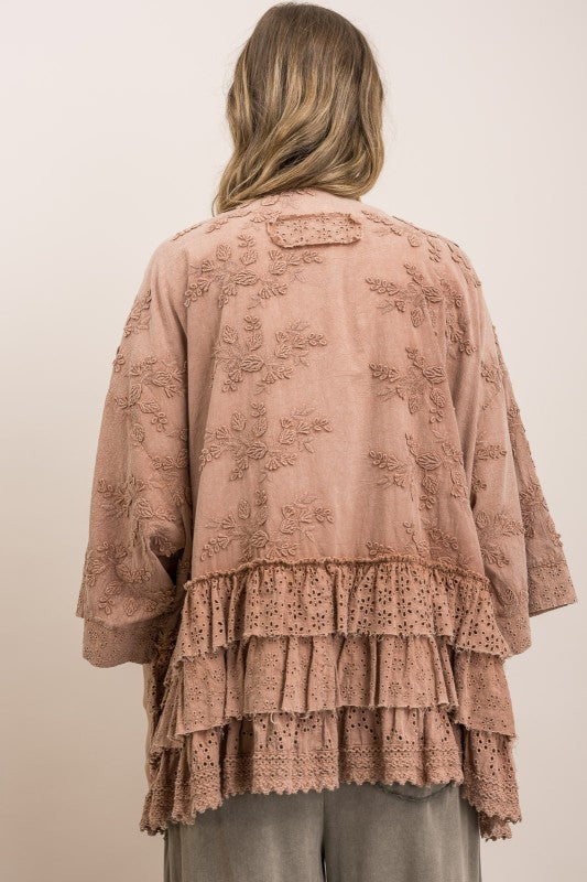 Eyelet Tiered Ruffle Hem Duster