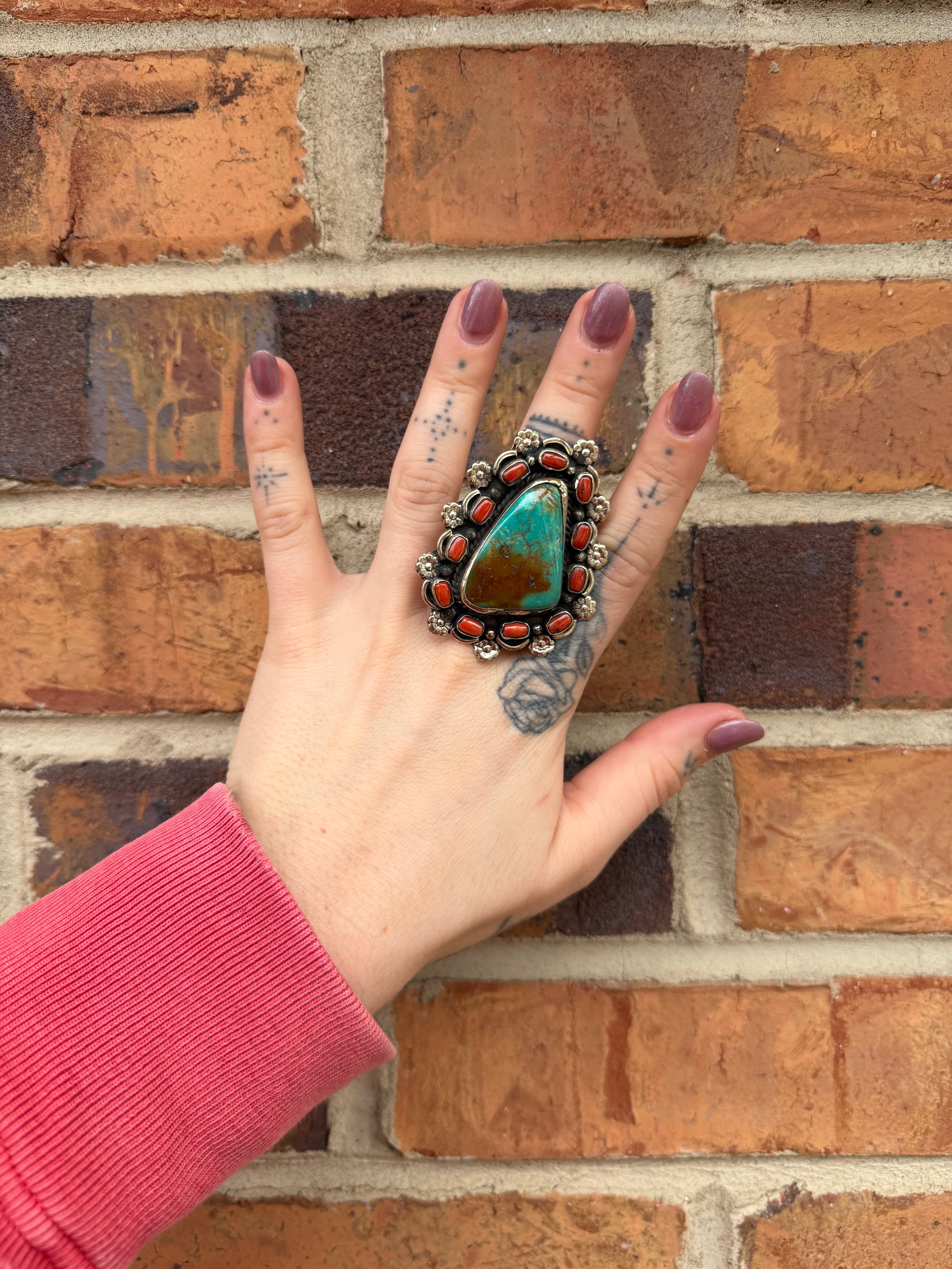 Chunky Turquoise & Carnelian Ring