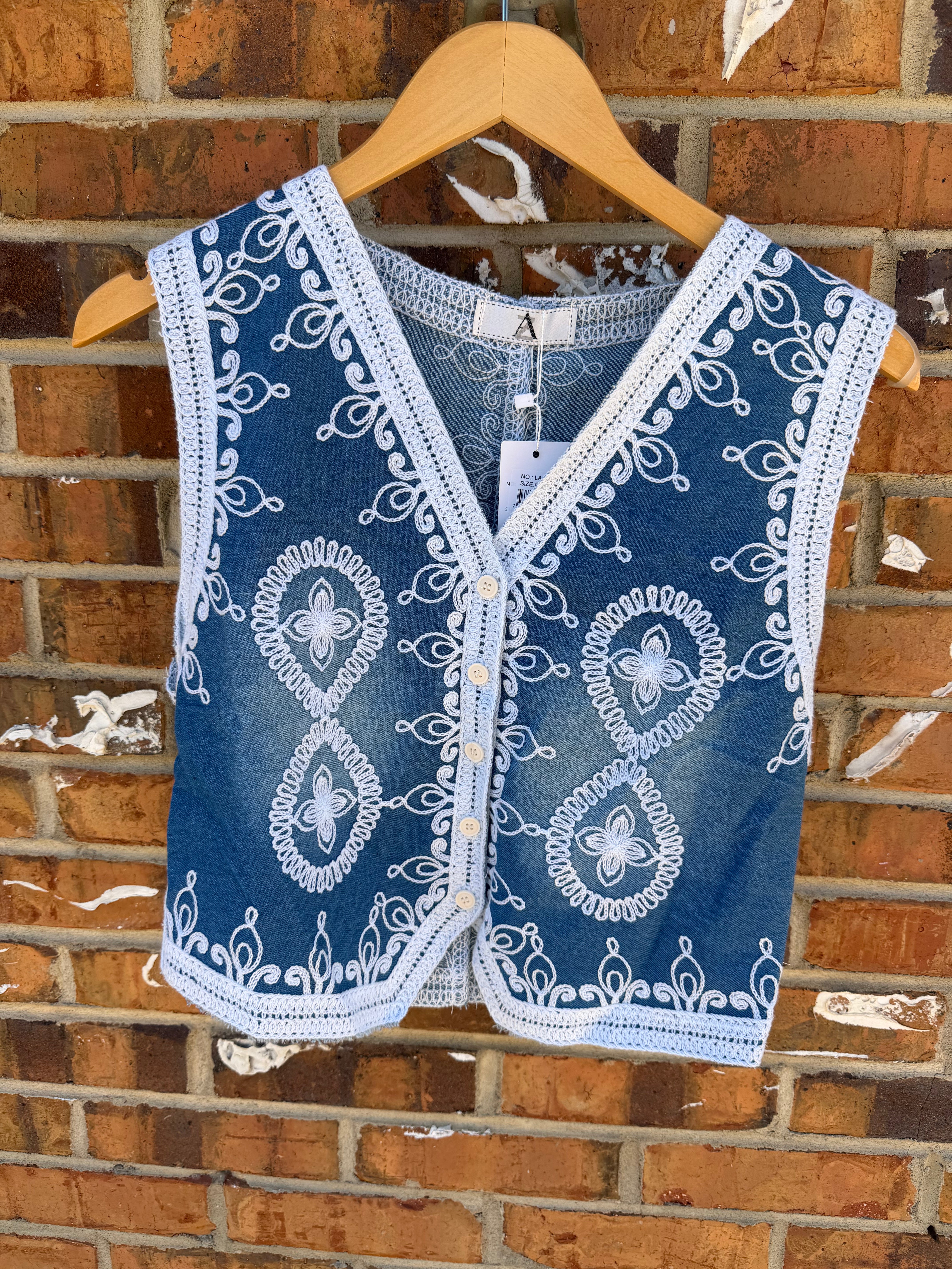 Embroidered Denim Vest