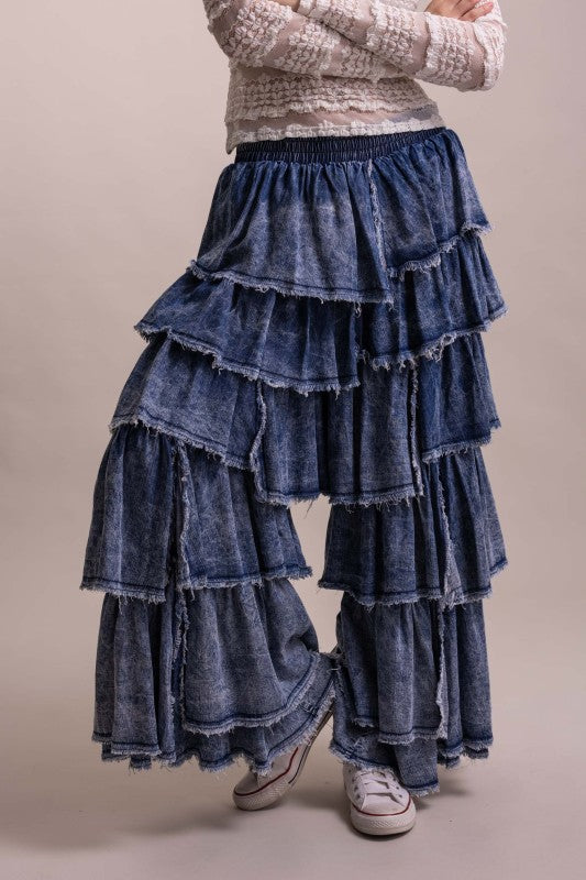 Elastic Waist Ruffle Pants