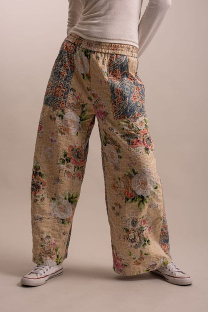 Wide Leg Patchwork Floral Pants