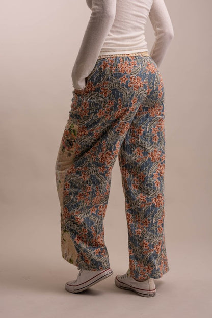 Wide Leg Patchwork Floral Pants