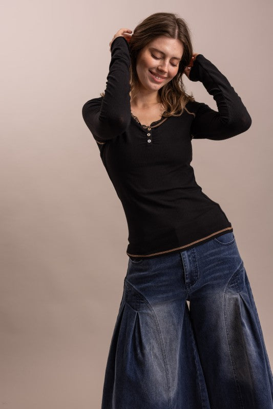 Solid Fitted Long Sleeve Top