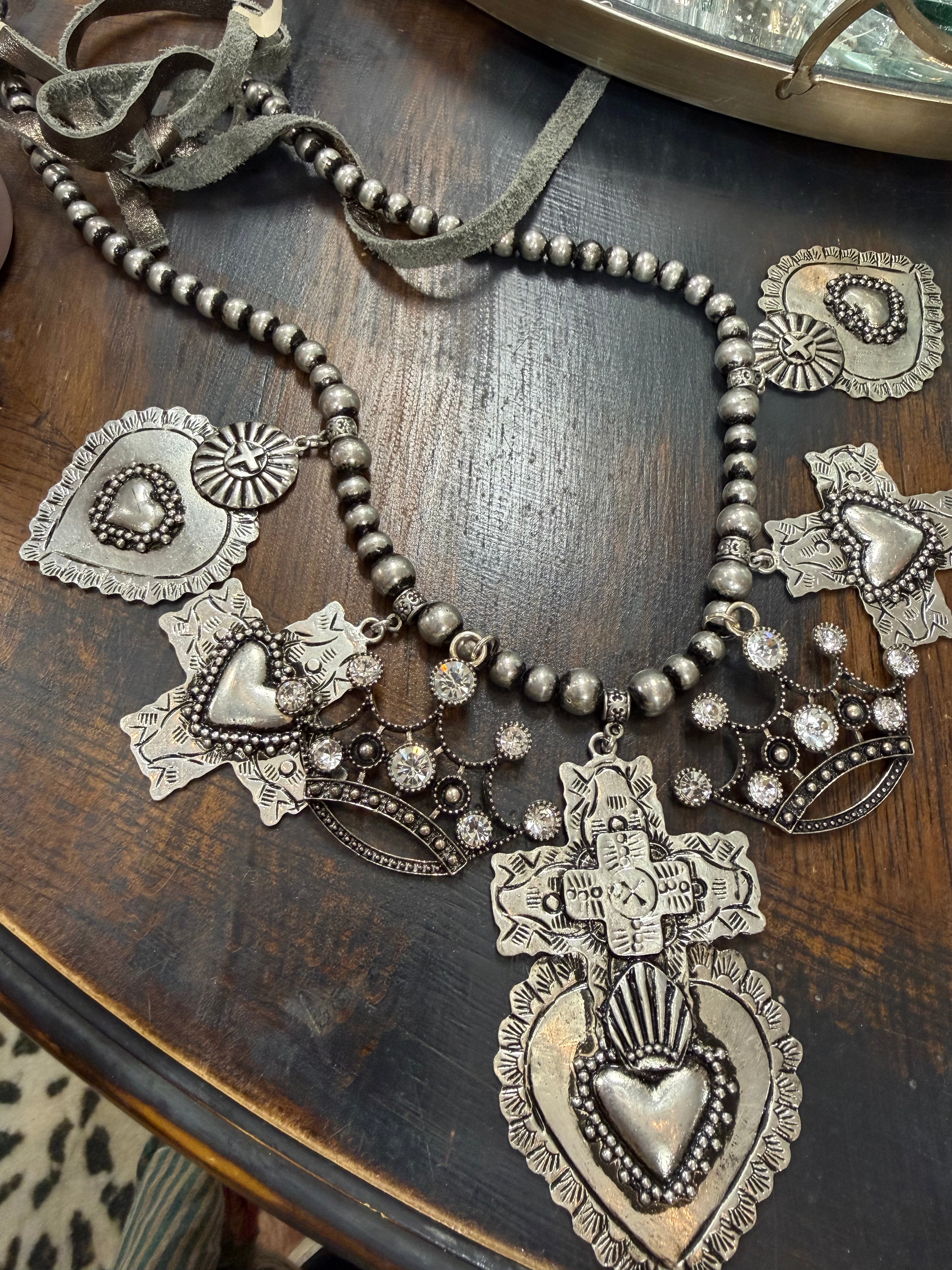 Sacred Heart And Cross Necklace