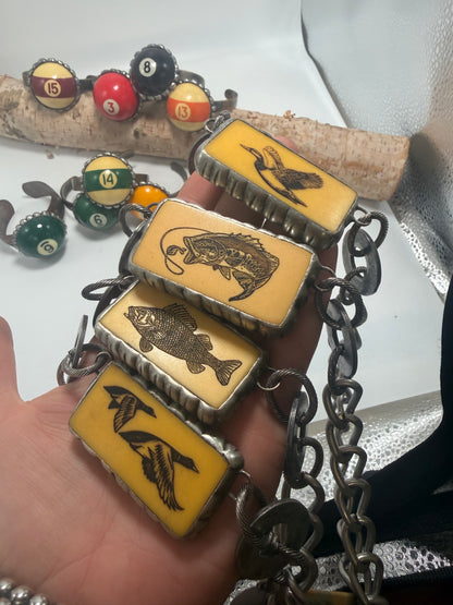 Yellow Vintage Nature Domino  Cuff, or Ring