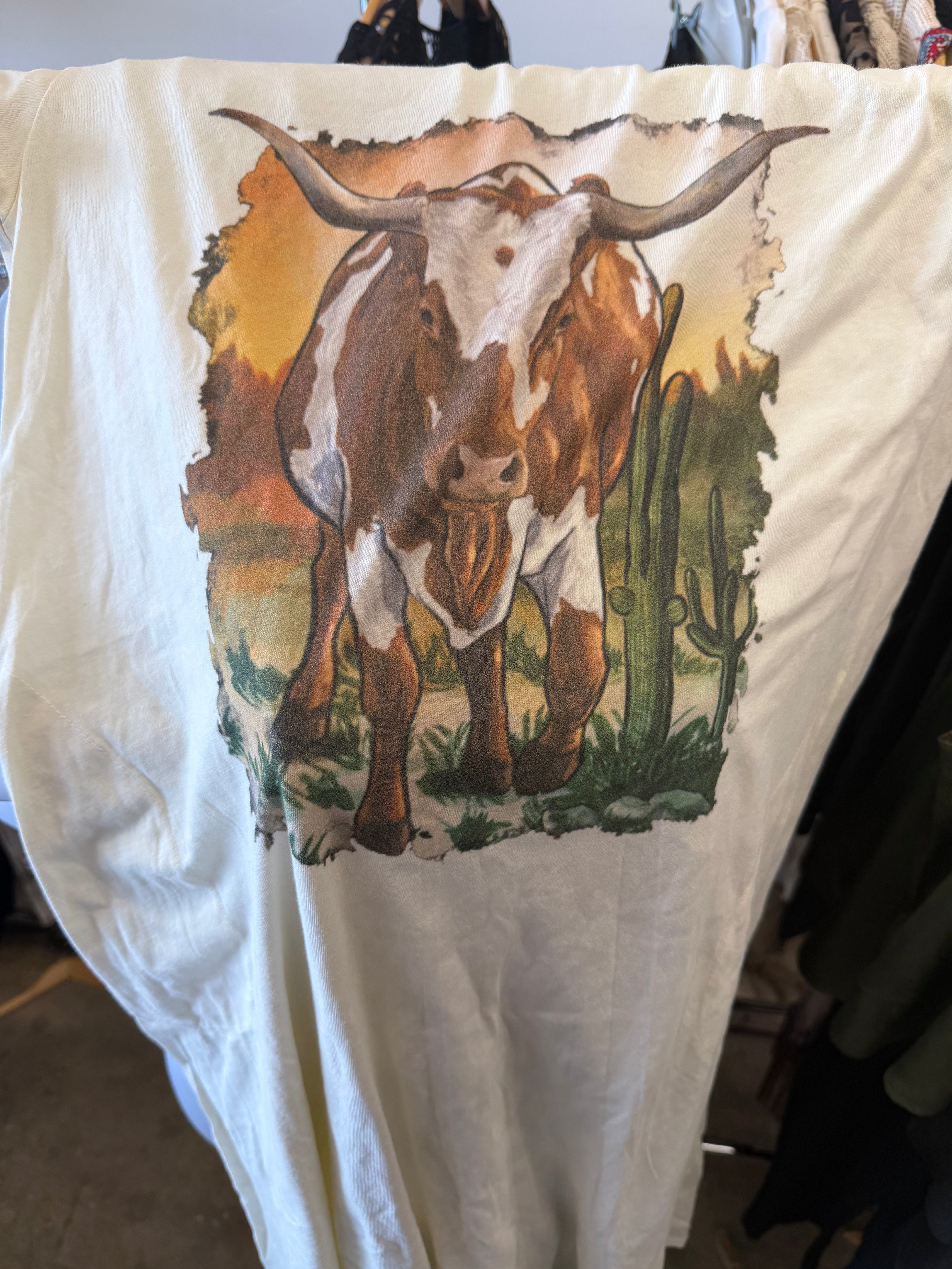 Final Sale - Short Sleeve A-Line T-Shirt Dress in Stone Long Horn
