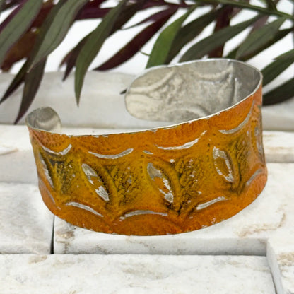 Hand Crafted Silver Patina Cuff in Orange
