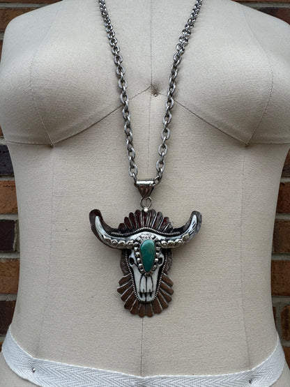 Heard Skull w/ Turquoise Necklace