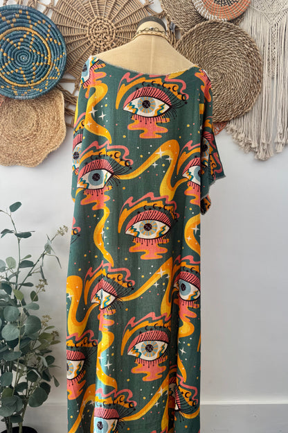 Eyes All Over YOU Psychedelic Linen Tunic Hi Lo Top