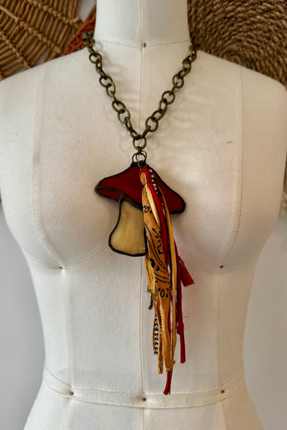 Alice in Wonderland Glass Mushroom Necklace with Tassels