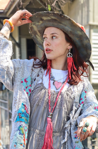 Dyed Fringe Peace Sign  Earrings