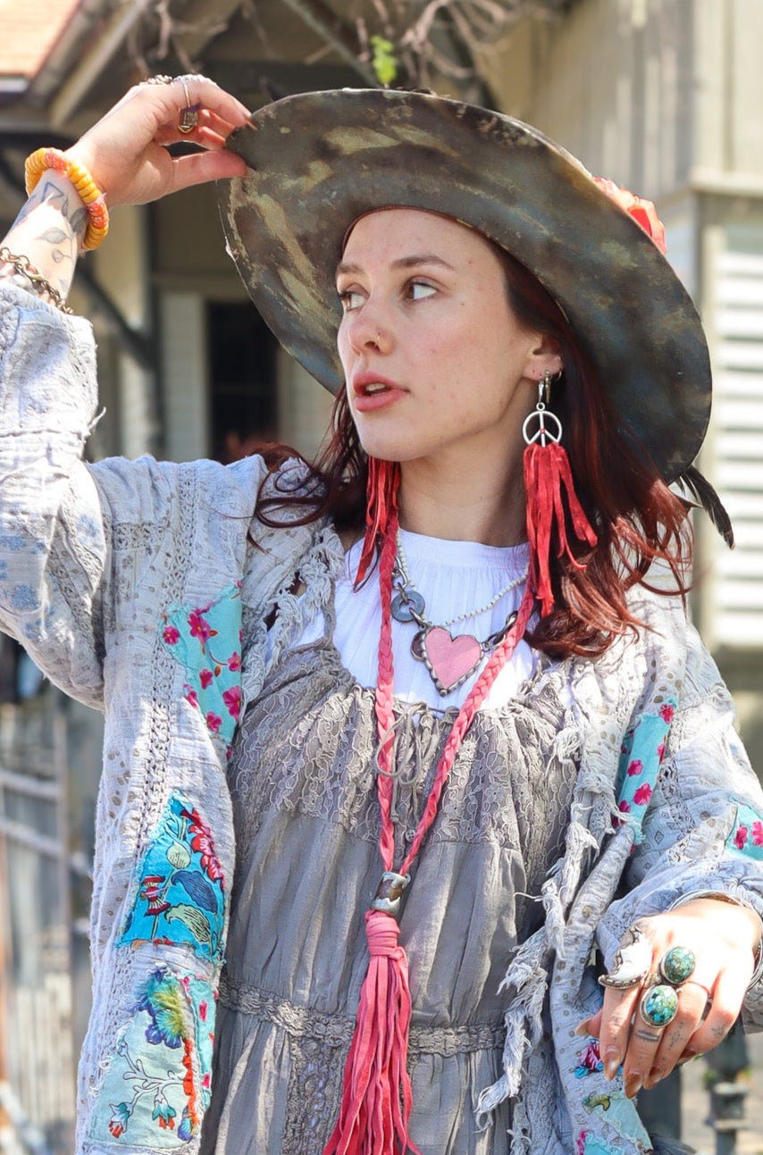 Dyed Fringe Peace Sign  Earrings
