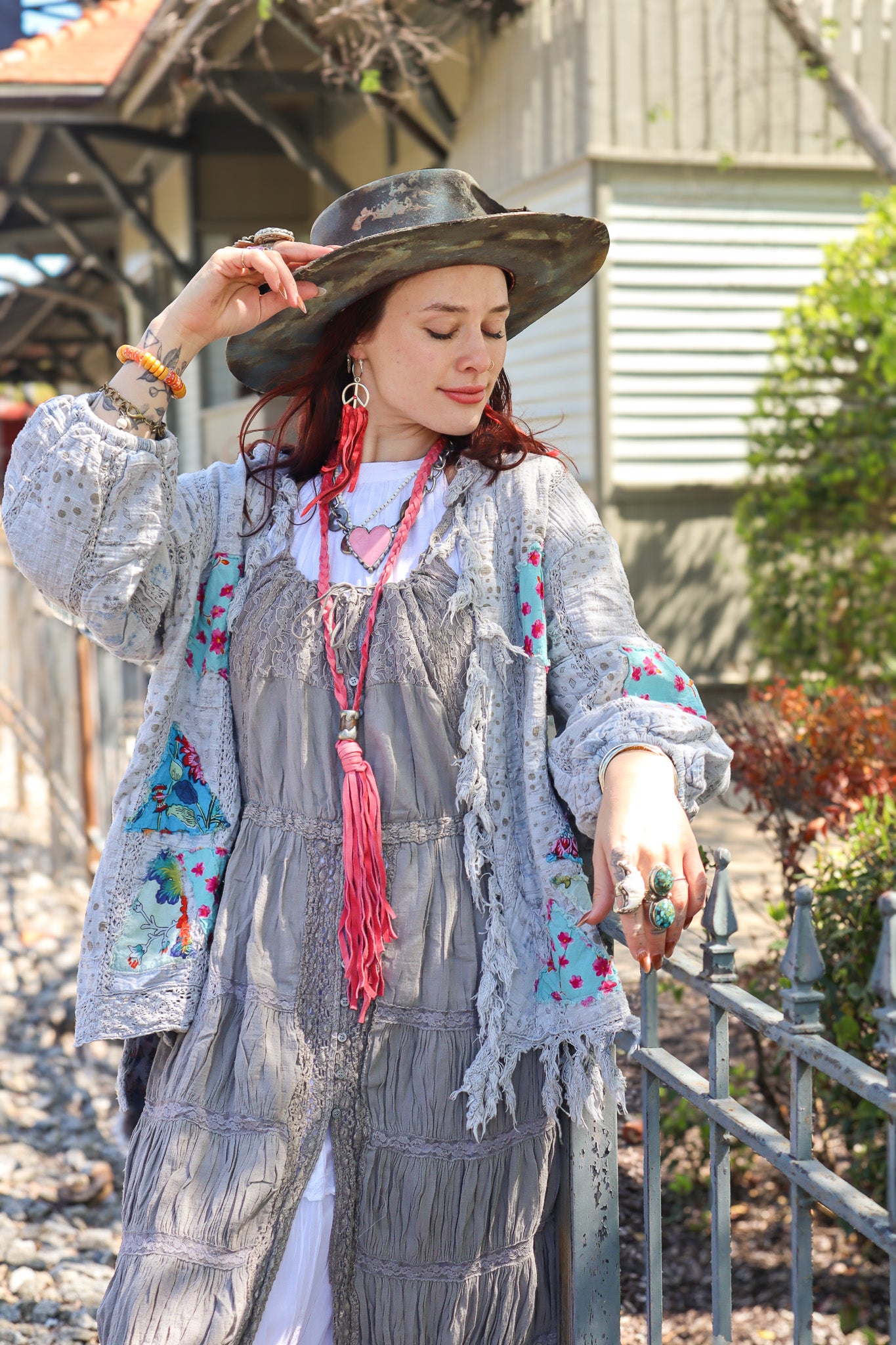 Dyed Fringe Peace Sign  Earrings