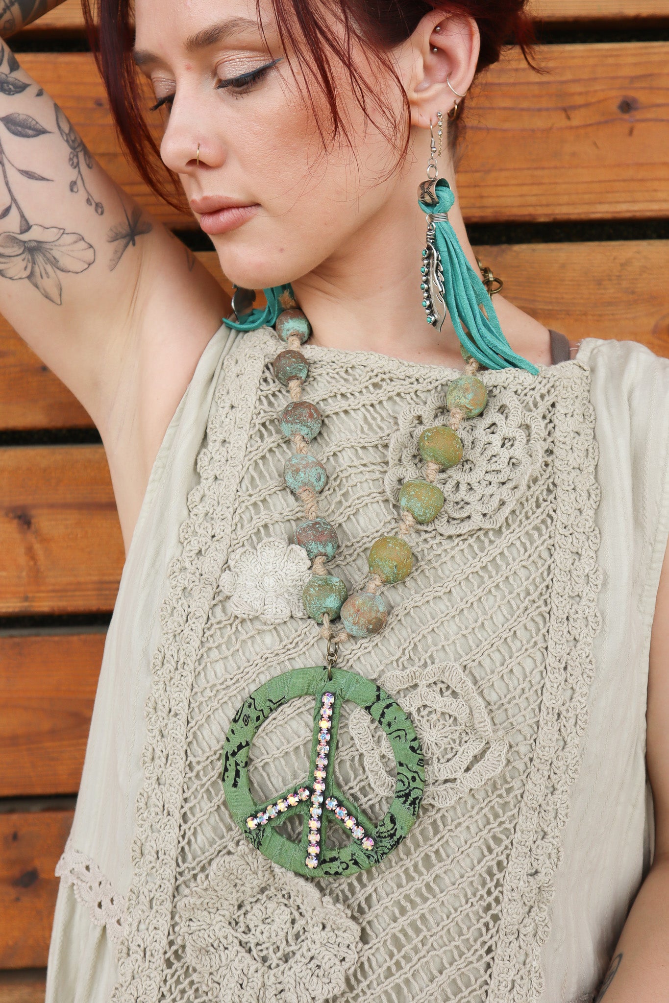 BIG Love Fabric Peace Sign Necklace