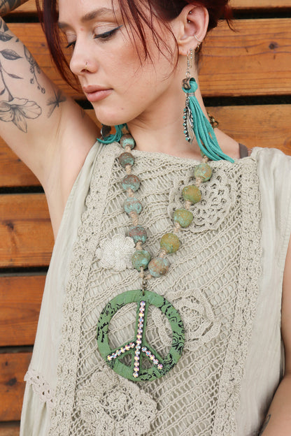 BIG Love Fabric Peace Sign Necklace