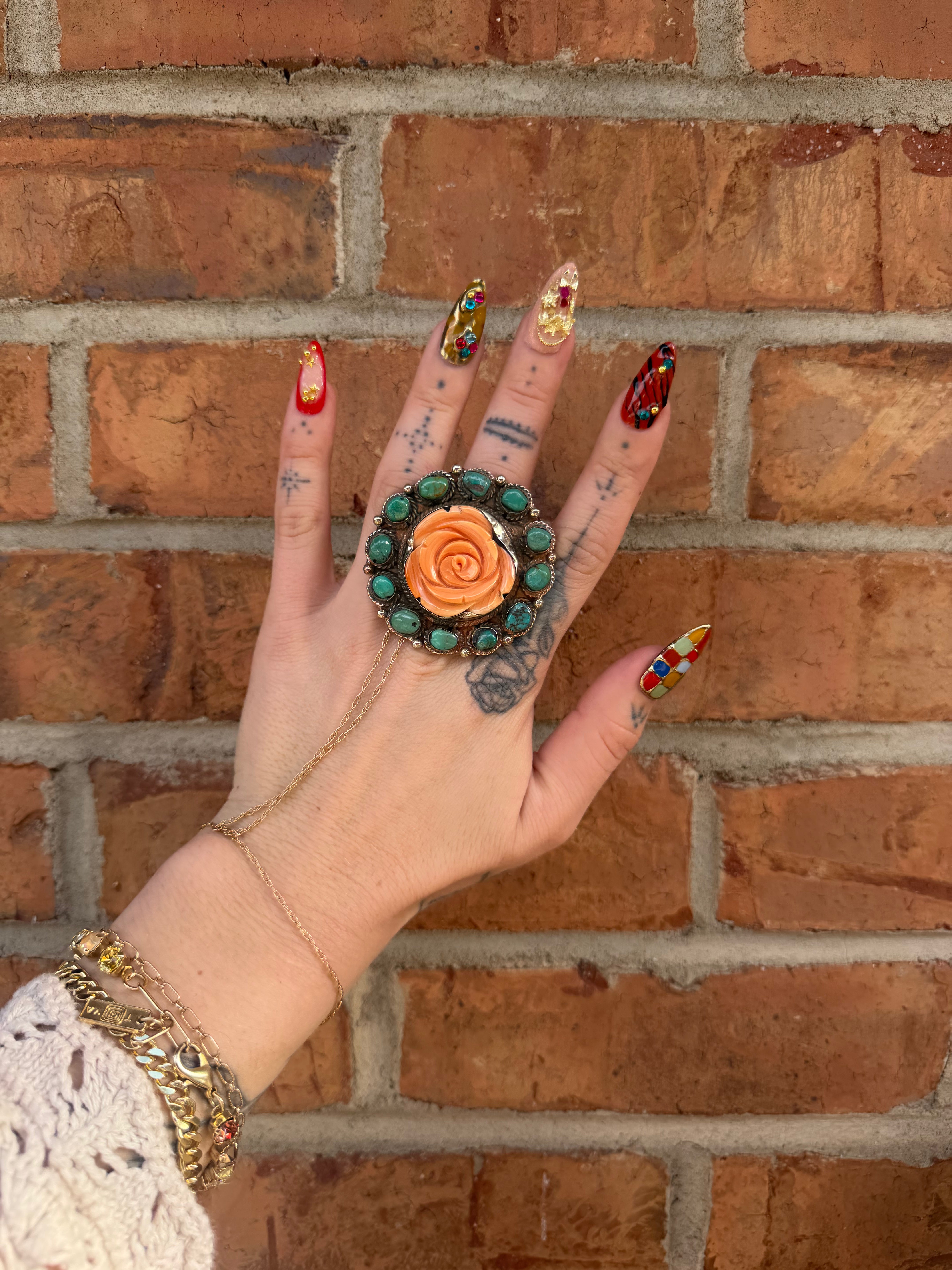 Orange rose and turquoise Ring