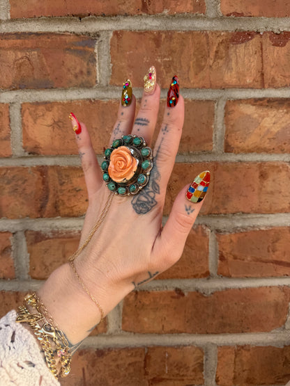 Orange rose and turquoise Ring