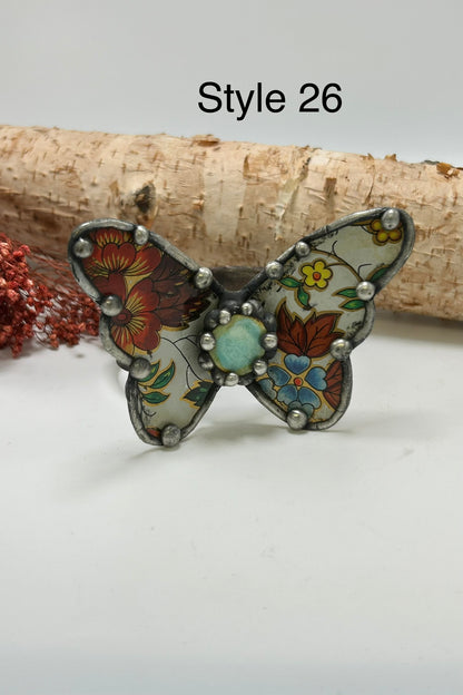 Butterfly Recycled Tin Cuff Bracelet w/ Gemstone