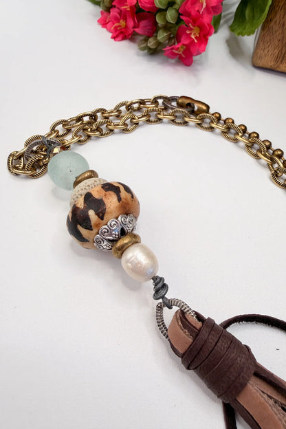 Recycled Glass & African Bead Tassel Necklace