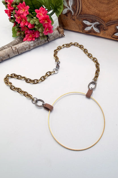 O-Ring Mix Metal Leather Choker Necklace