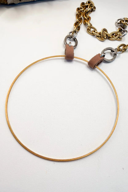 O-Ring Mix Metal Leather Choker Necklace