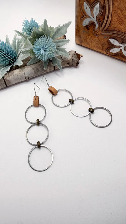 Triple Ring Leather Earrings