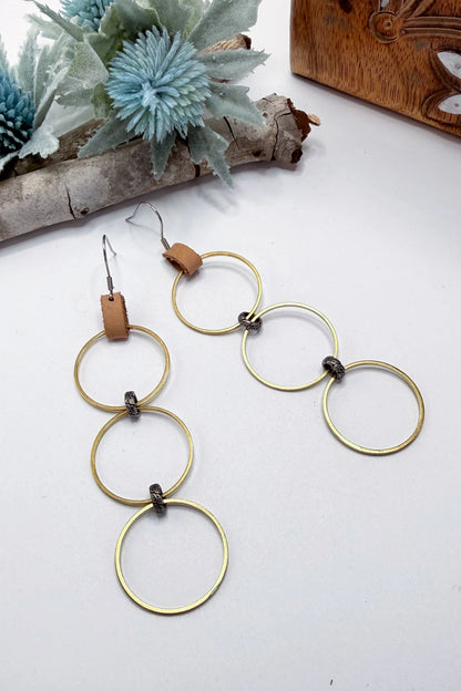 Triple Ring Leather Earrings