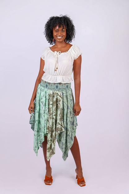 Hankerchief Hem Skirt: Mint Meadow Patchwork