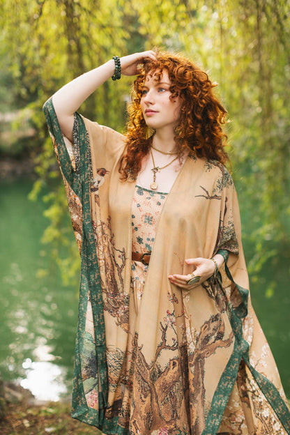 Fable Bohemian Goddess Starduster Kimono with Deer and Moon