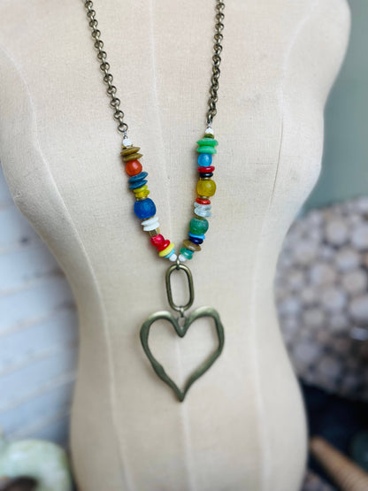 Colorful Sea Glass Heart - Necklace