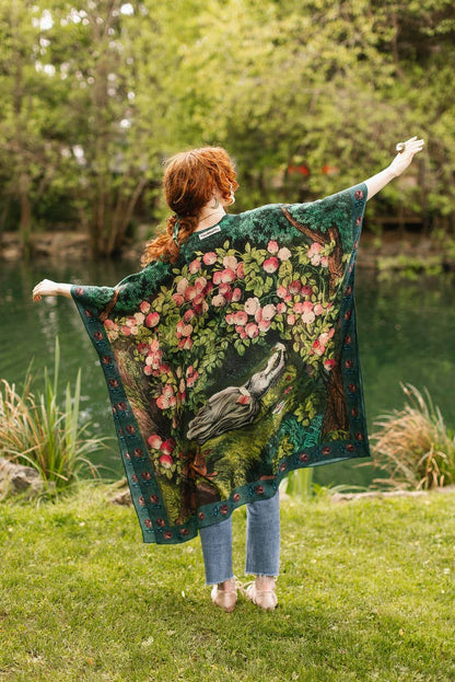 FINAL SALE The Daydreamer Goddess Duster Kimono w/ Roses & Rabbits