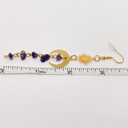 Purple Asymmetric Crystal Tassel Pendant Earrings - MS: Purple