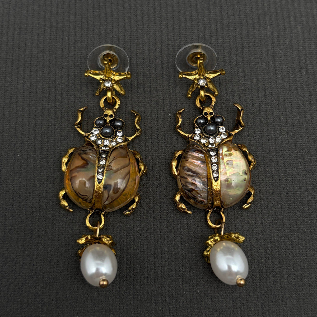 Vintage Insect Pearl Pendant Earrings: Insect