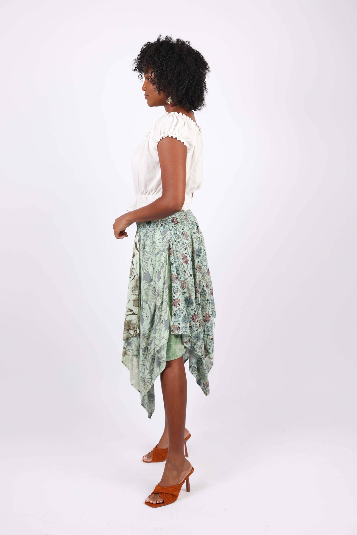 Hankerchief Hem Skirt: Mint Meadow Patchwork