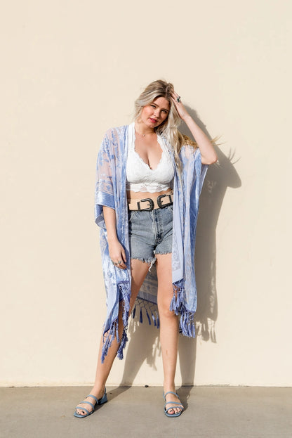Victoria Velvet Burnout Mesh Tassel Kimono